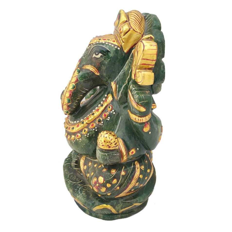 Aventurine Dark Jade Stone Ganesh Painted