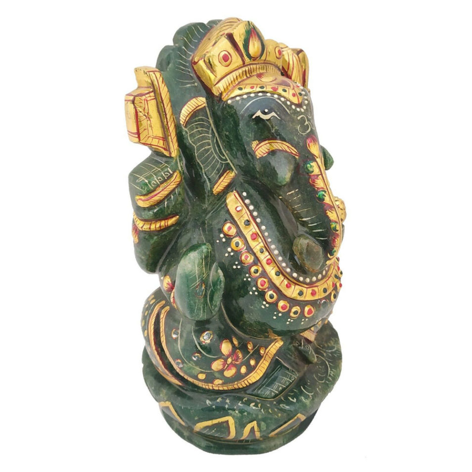 Aventurine Dark Jade Stone Ganesh Painted