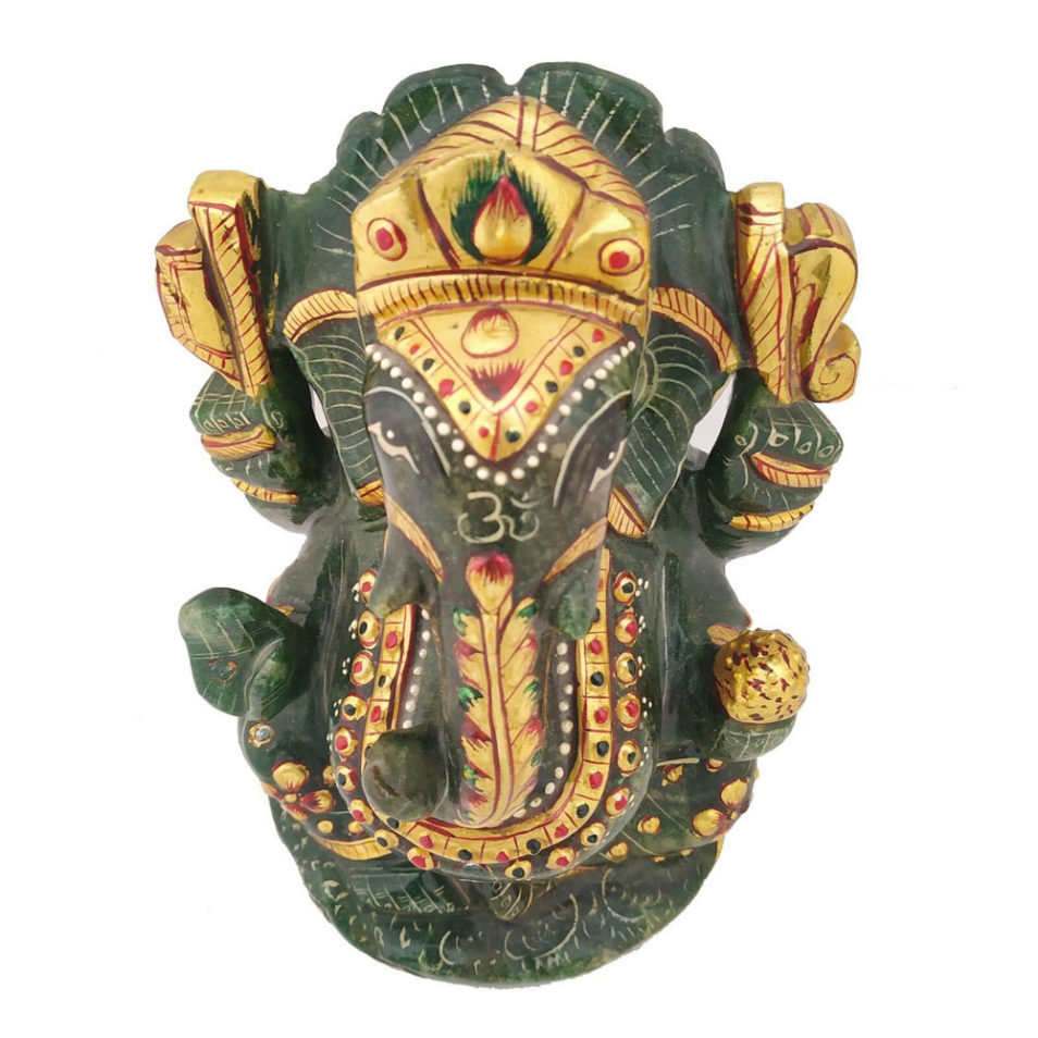 Aventurine Dark Jade Stone Ganesh Painted