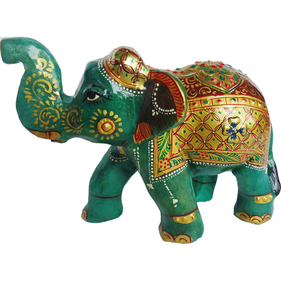 Aventurine Jade Stone Elephant With Gold Painted