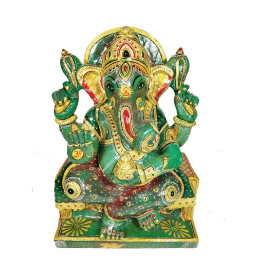 Aventurine Jade Stone Ganesha Sitting on Throne  Statue