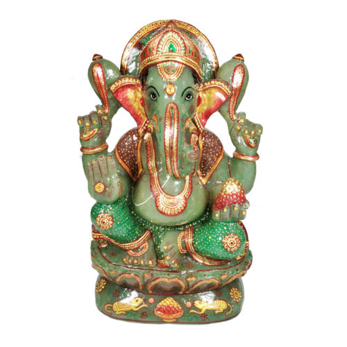 Aventurine Jade Stone Lotus Ganesha  Statue