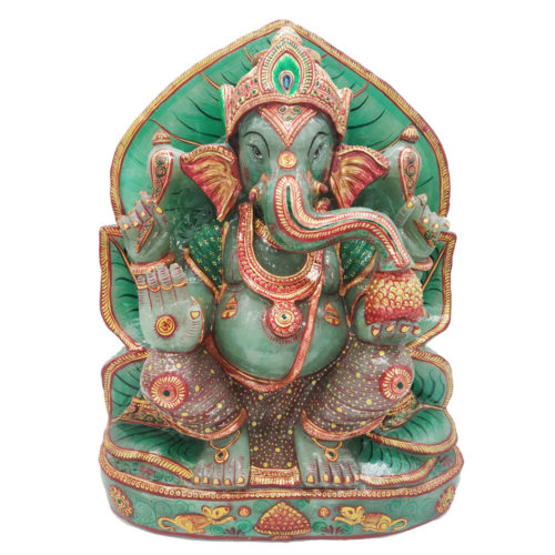 Aventurine Jade Stone  Ganesha Statue Gold Painted Ganesha