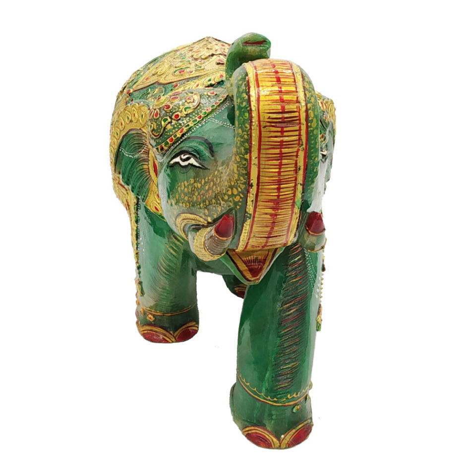 Aventurine Jade Stone Elephant With Gold Painted