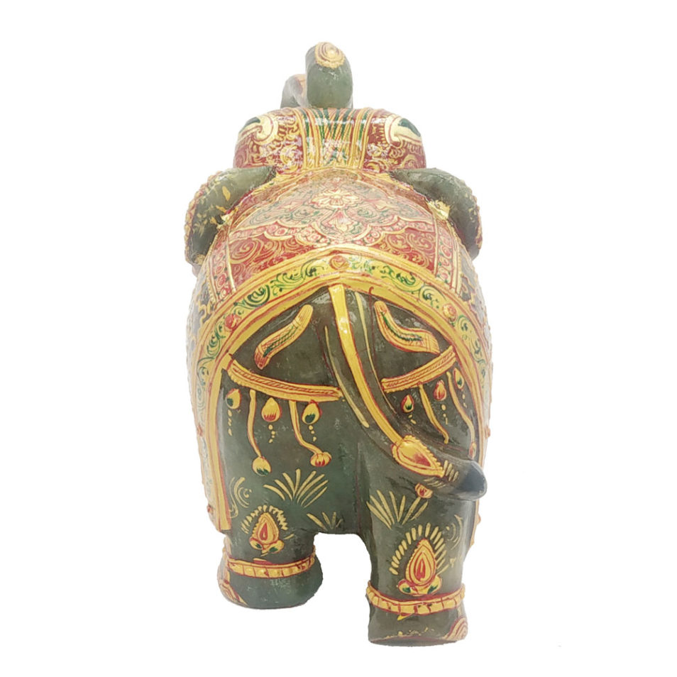 Aventurine Jade Stone Elephant With Gold Painted