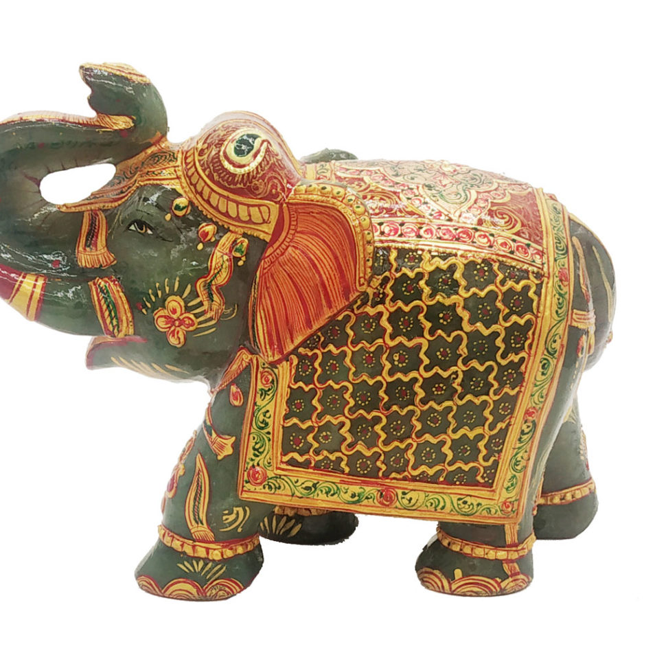 Aventurine Jade Stone Elephant With Gold Painted