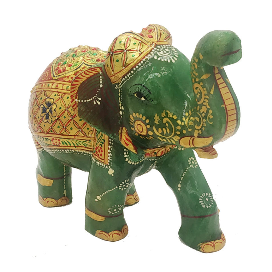 Aventurine Jade Stone Elephant With Gold Painted