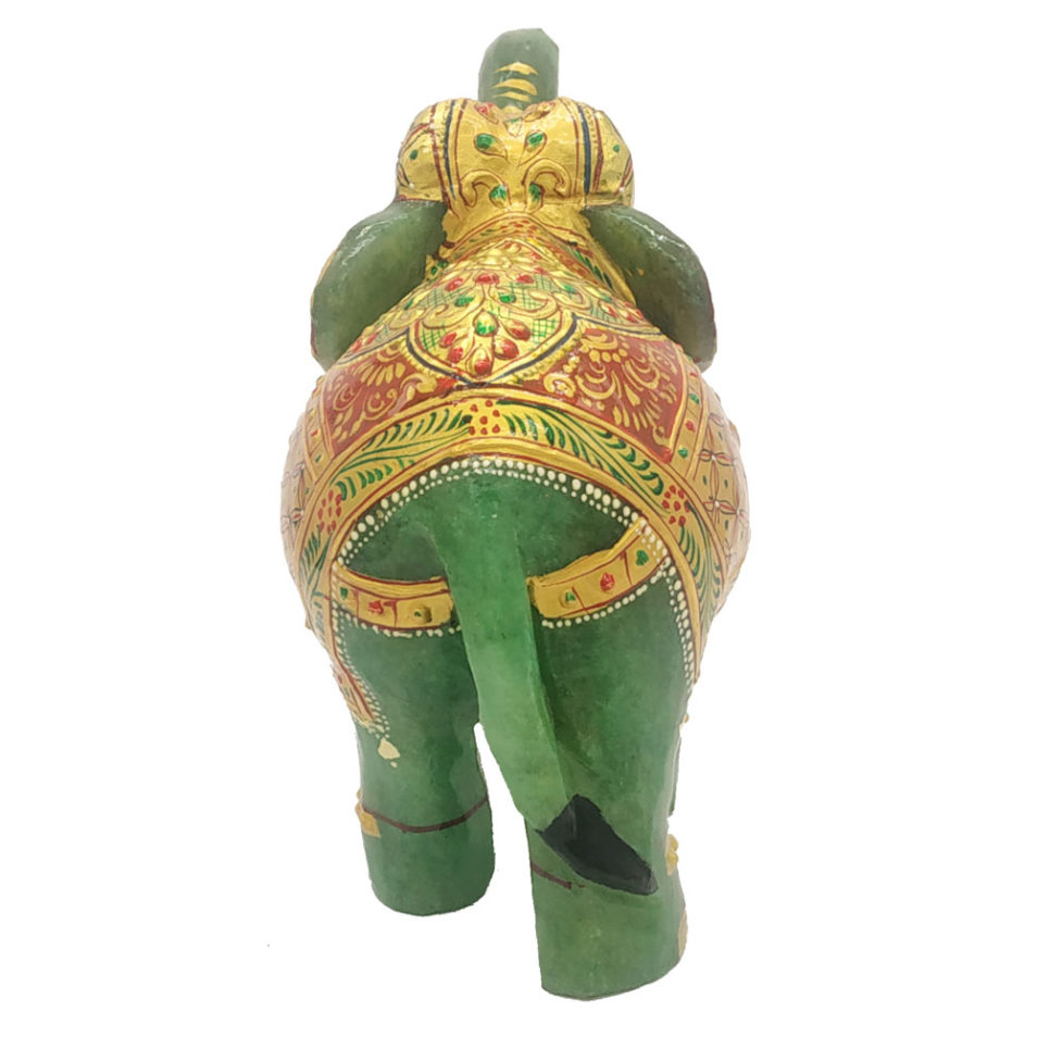 Aventurine Jade Stone Elephant With Gold Painted