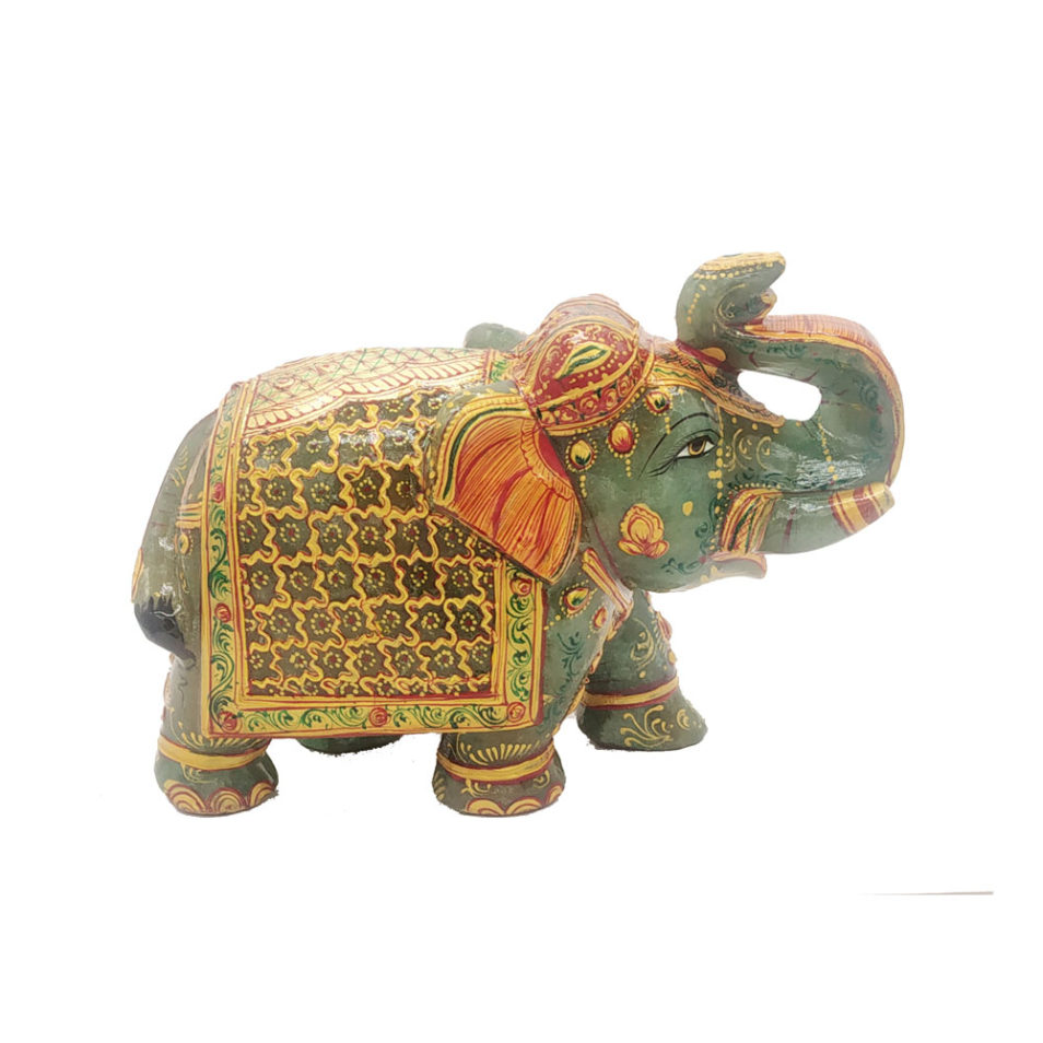 Aventurine Jade Stone Elephant With Gold Painted