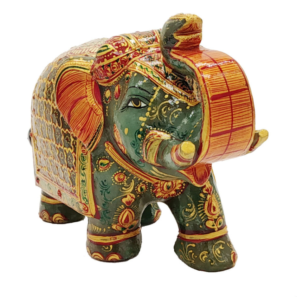 Aventurine Jade Stone Elephant With Gold Painted