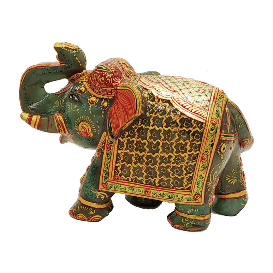 Aventurine Jade Stone Elephant With Gold Painted