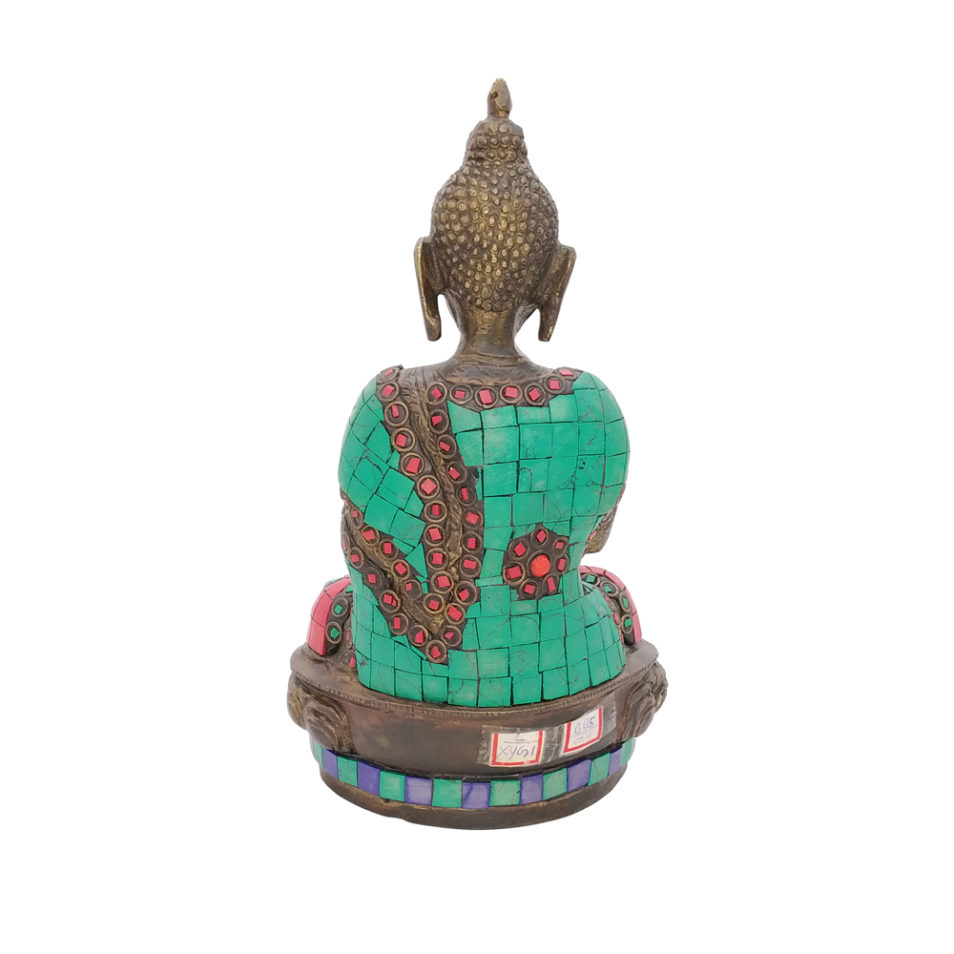 Brass Buddha Sitting Medicine Buddha Statue with Stone Work