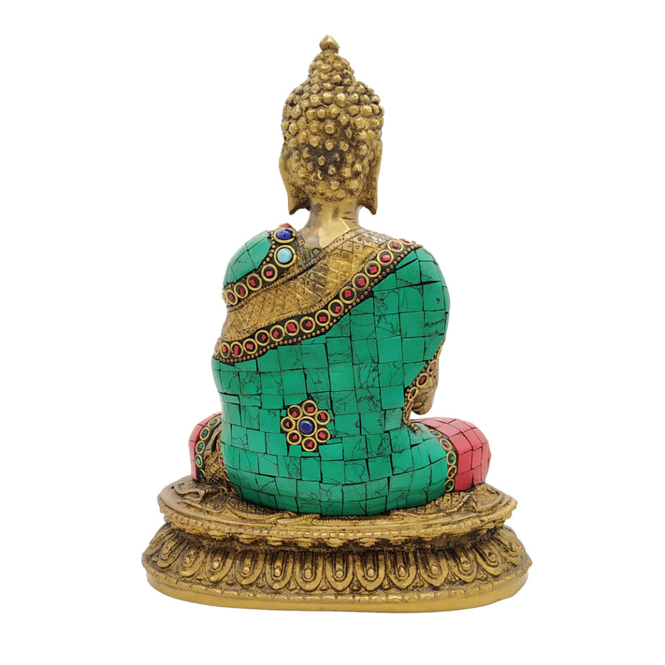 Brass Buddha Sitting Medicine Buddha Statue with Stone Work