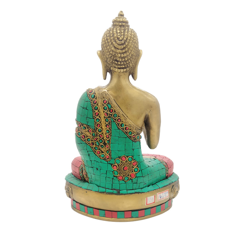 Brass Buddha Sitting Medicine Buddha Statue with Stone Work