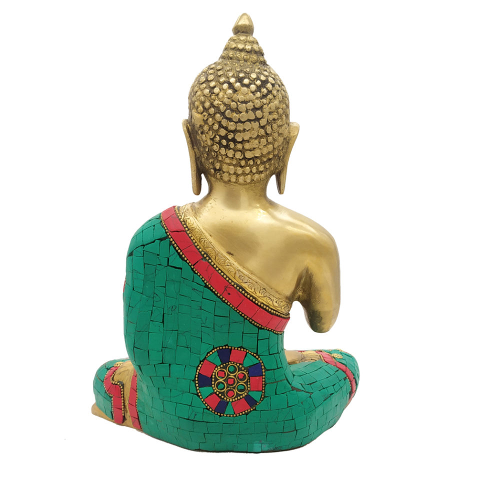 Brass Buddha Sitting Medicine Buddha Statue with Stone Work