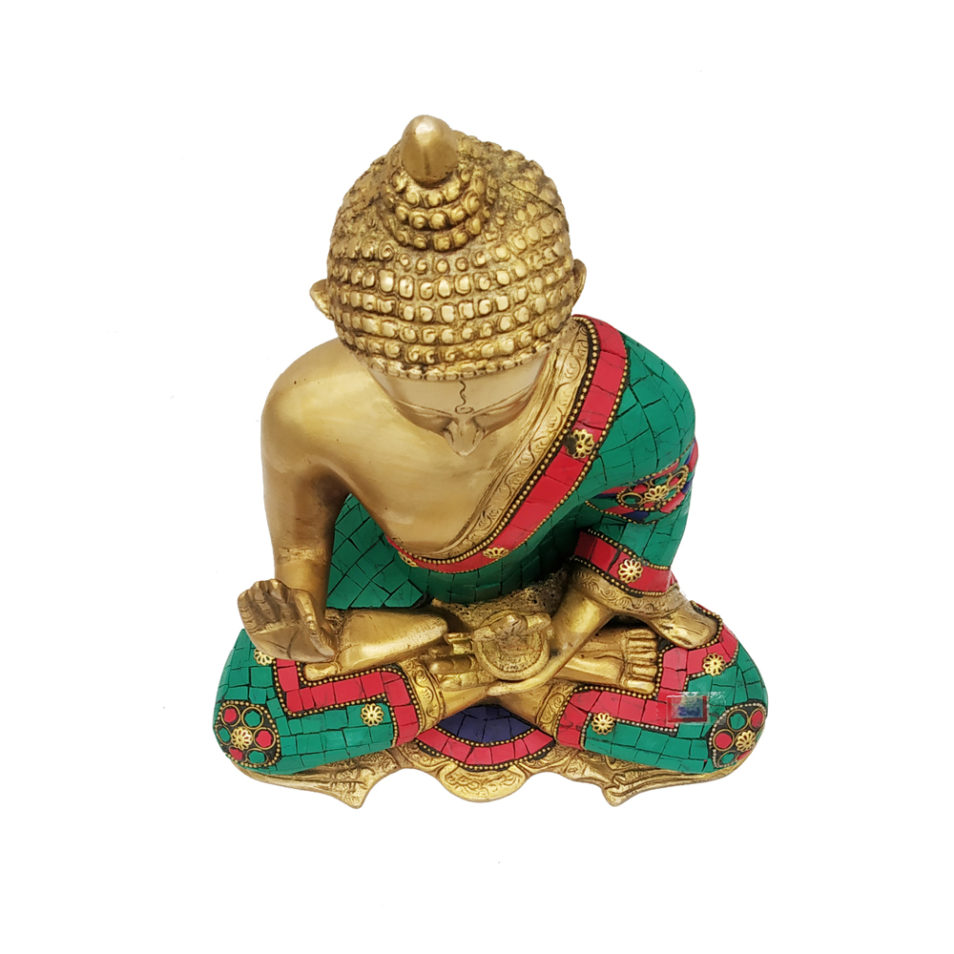 Brass Buddha Sitting Medicine Buddha Statue with Stone Work