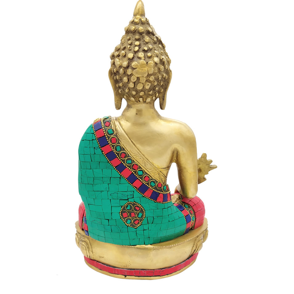 Brass Buddha Sitting Medicine Buddha Statue with Stone Work