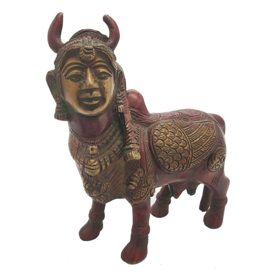 Brass Cow Khamdhenu Hindu Nandi Cow Statue