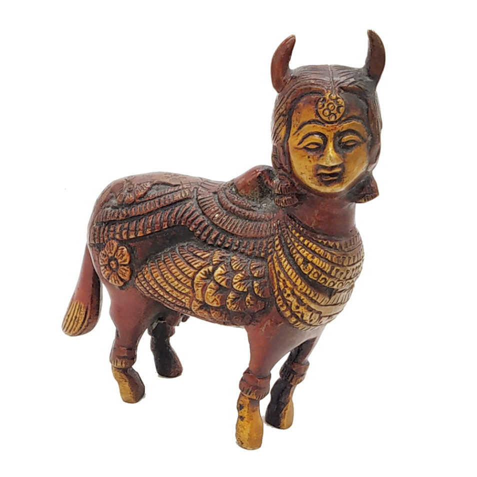 Brass Cow Khamdhenu Hindu Nandi Cow Statue