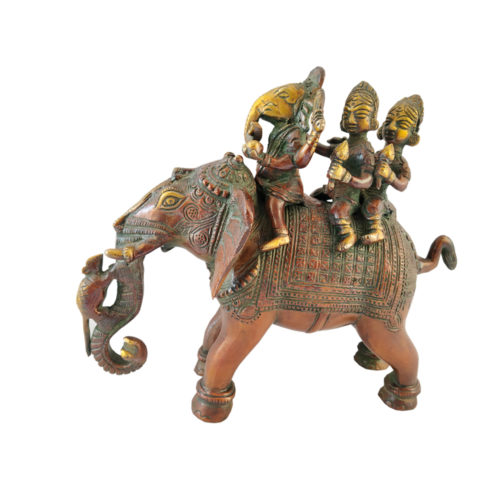 Brass Ganesha statue Sitting on Elephant Antique Finished