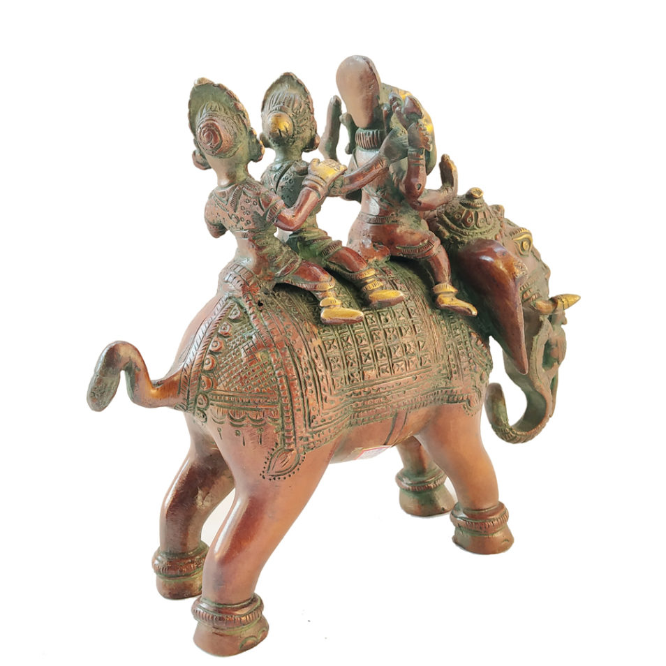 Brass Ganesha statue Sitting on Elephant Antique Finished