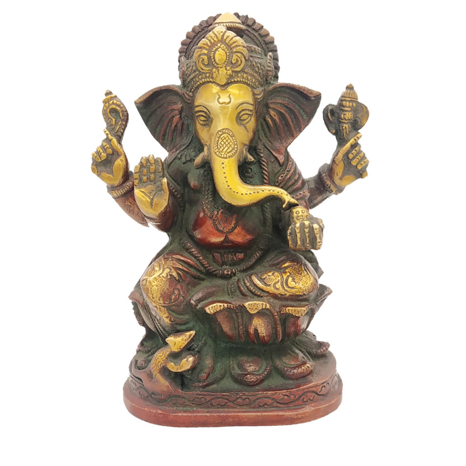 Brass Ganesha statue Hand Painted Antique Finished