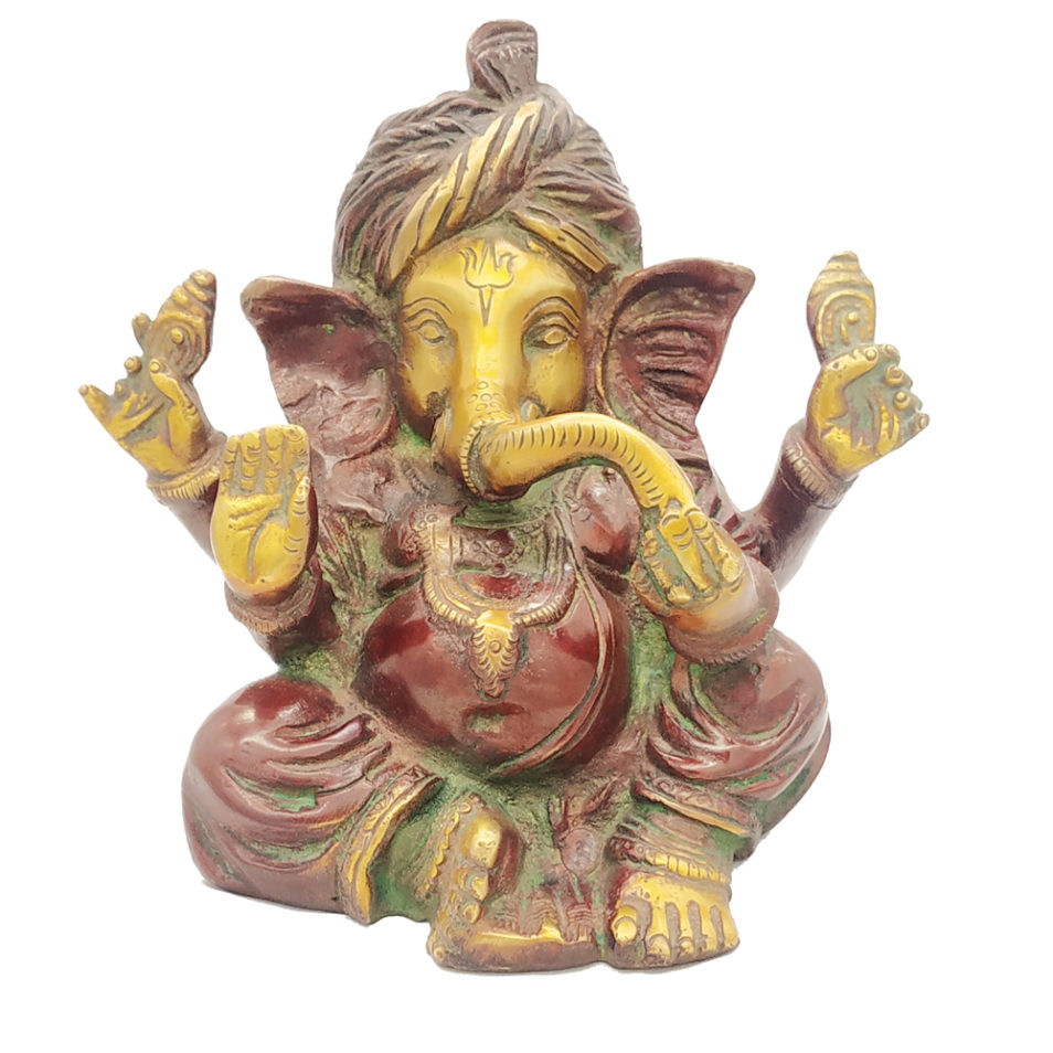 Brass Ganesha statue Hand Painted Antique Finished