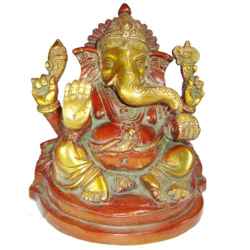 Brass Ganesha statue Hand Painted Antique Finished