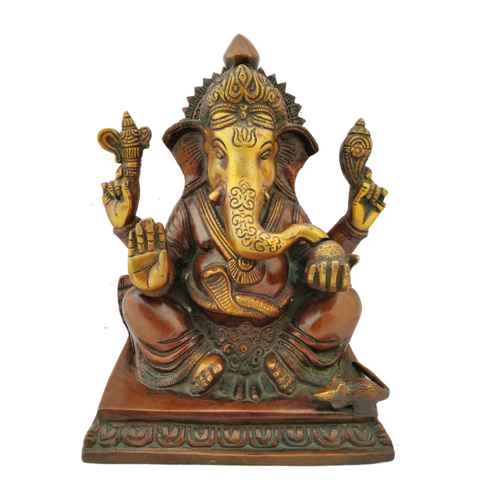 Brass Ganesha statue Hand Painted Antique Finished