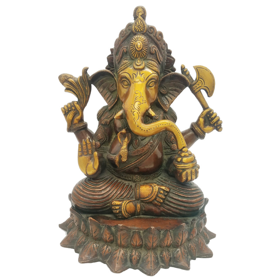 Brass Ganesha statue Hand Painted Antique Finished