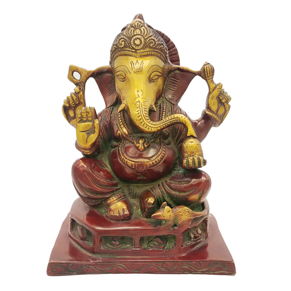 Brass Ganesha statue Hand Painted Antique Finished