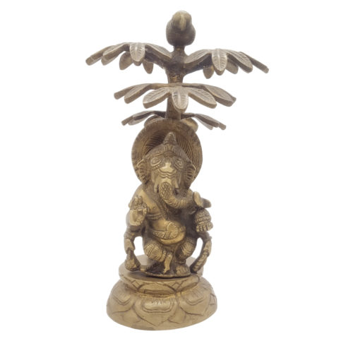 Brass Ganesha statue Standing  inside Tree Antique Finished