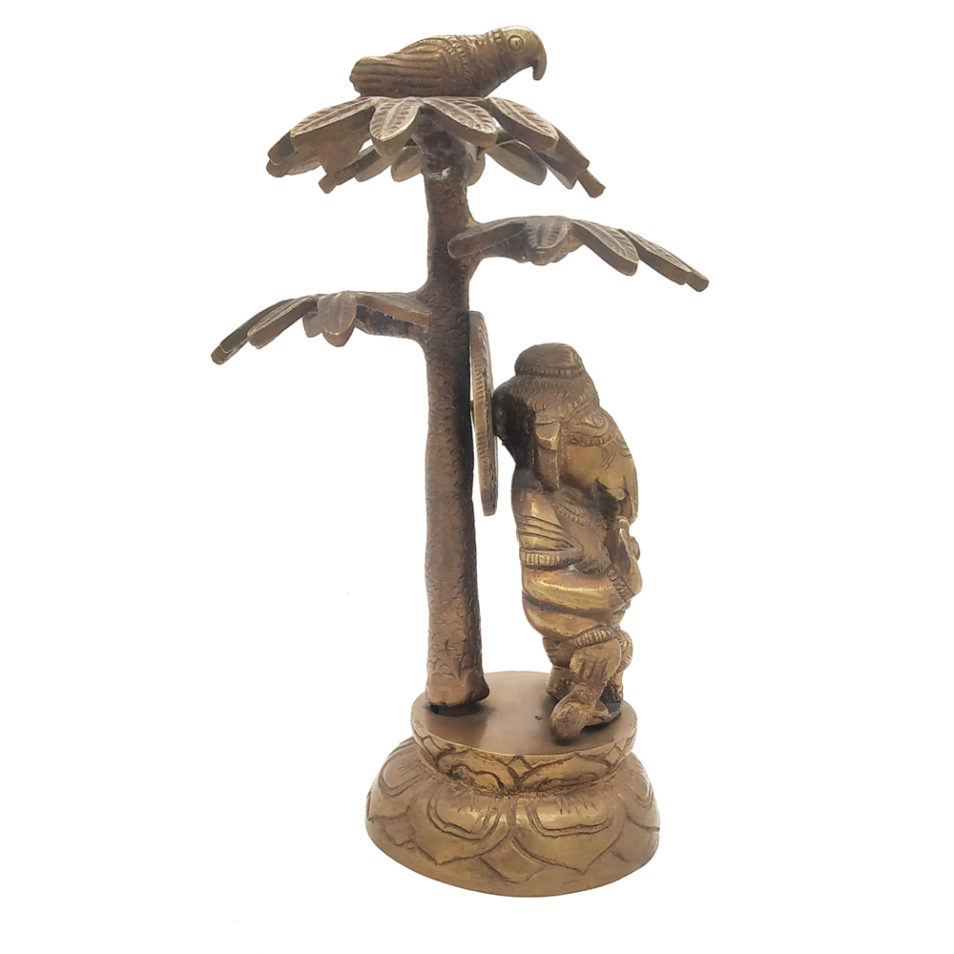 Brass Ganesha statue Standing  inside Tree Antique Finished