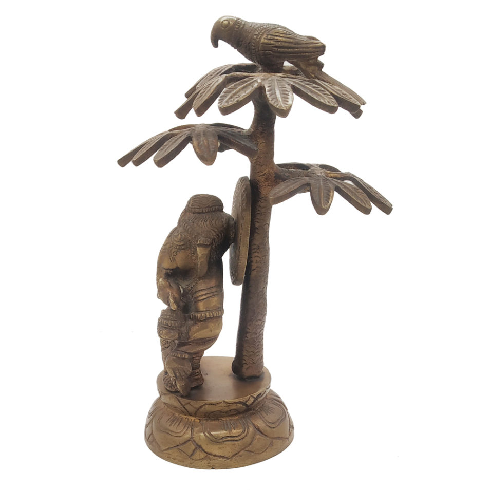 Brass Ganesha statue Standing  inside Tree Antique Finished