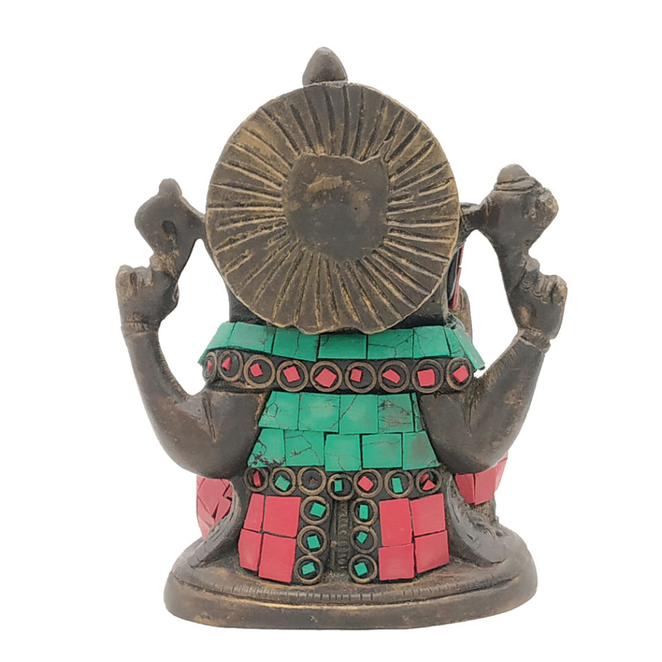 Brass Sitting Ganesha statue With Stone Work Antique Finished