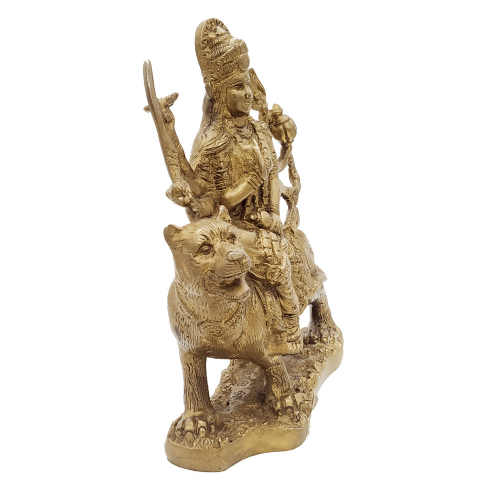 Brass Goddess Durga Sitting on Lion Hindu Religious