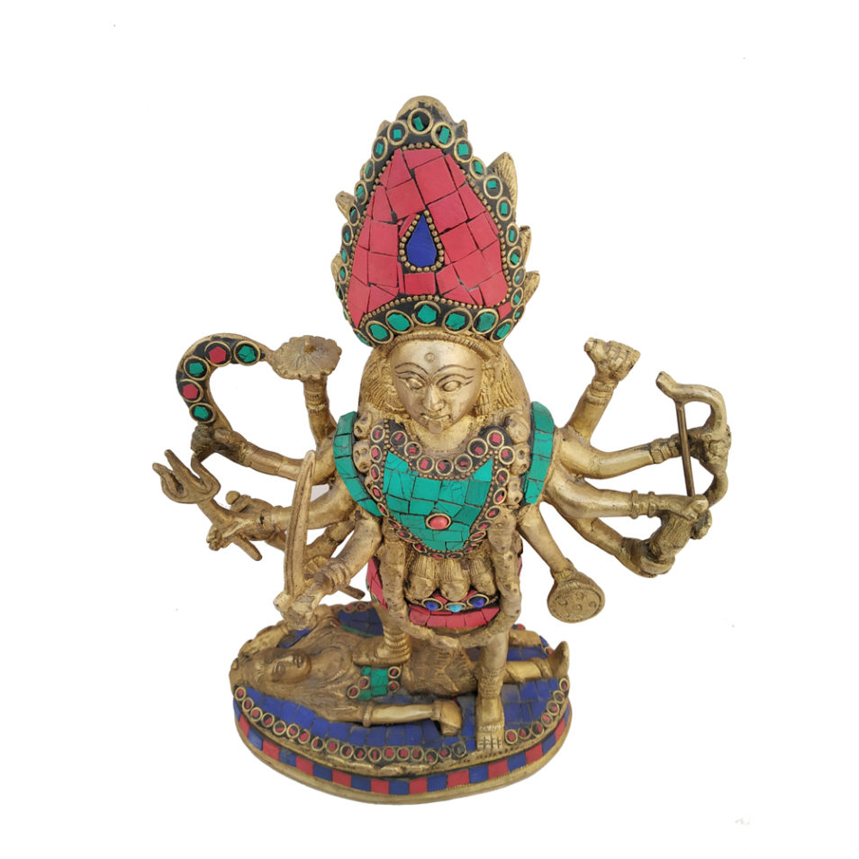 Brass Kaali Statue With Stone Work Hindu Goddess