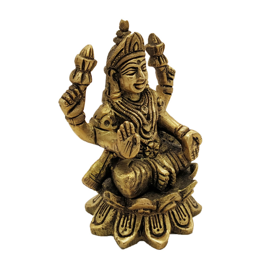 Brass Lakshmi Statue Goddess Idol Wealth Prosperity Hindu Religious