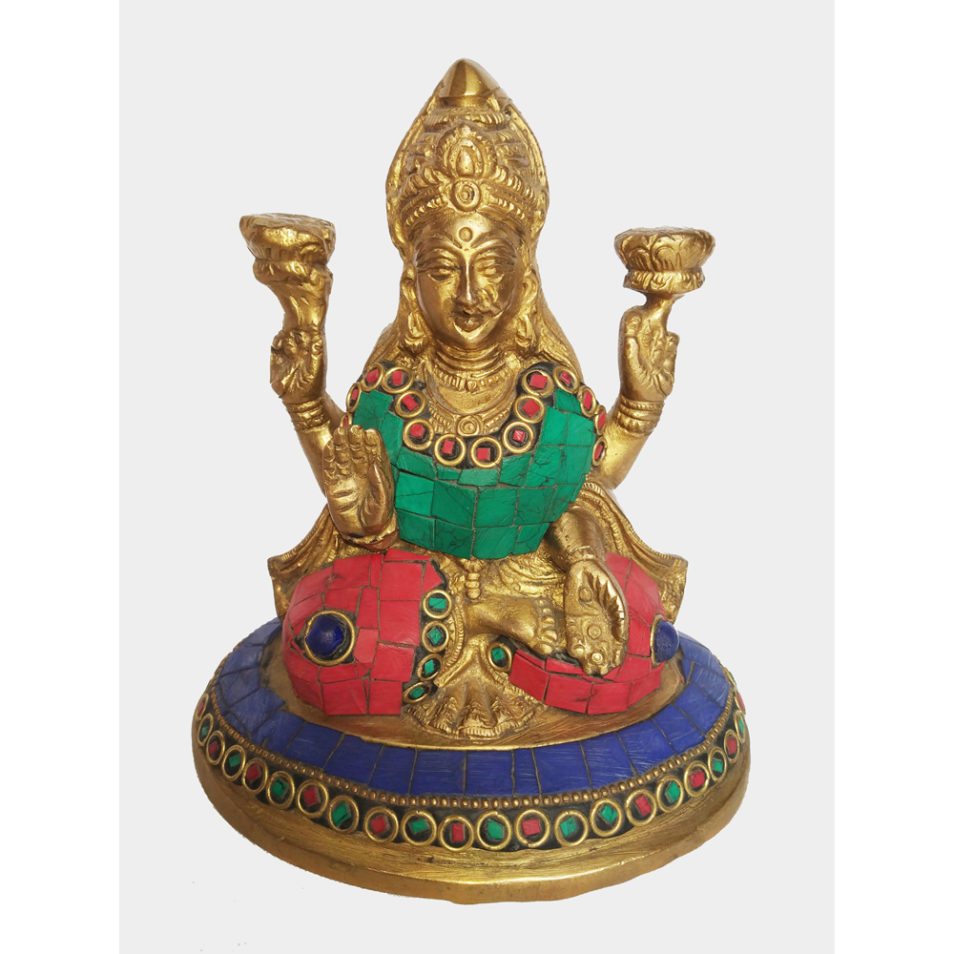 Brass Lakshmi Statue Goddess With Stone Work