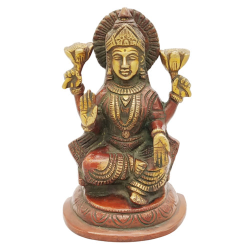 Brass Lakshmi Statue Goddess Idol Wealth Prosperity Hindu Religious