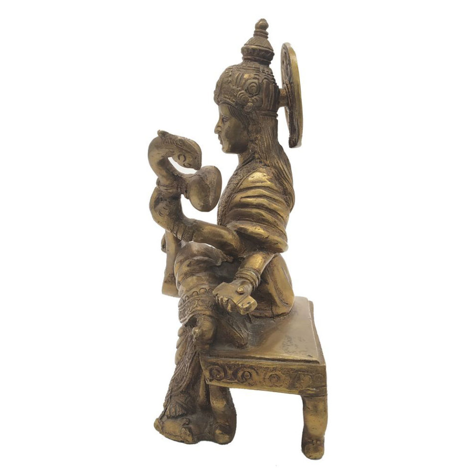 Brass Saraswati  Statue Goddess Idol Wealth Prosperity Hindu Religious