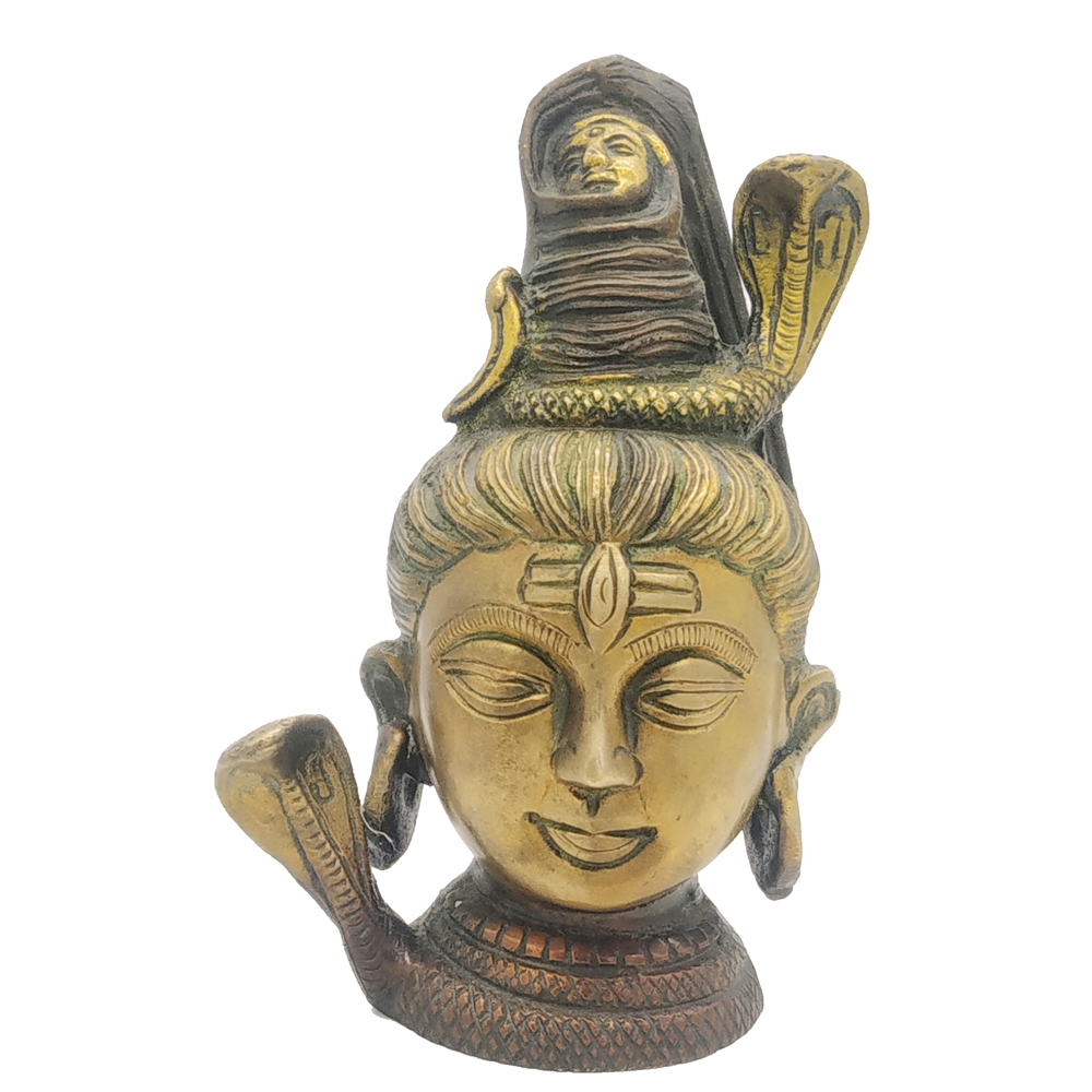 Brass Lord Shiva Head Mahadev Third Eye God Painted | Haveli Arts