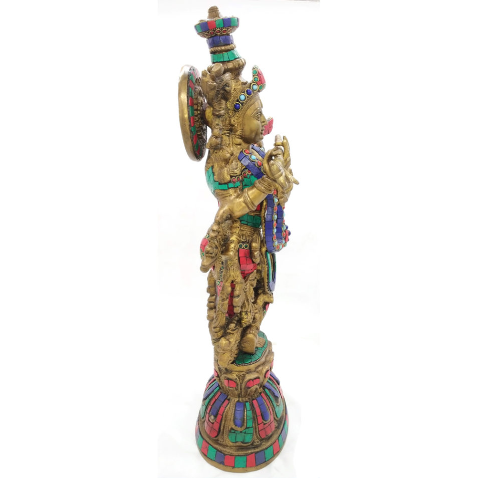 Brass Radha Krishna With Stone Work Statue Love Couple Hindu Religious