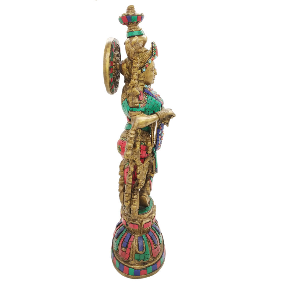 Brass Radha Krishna With Stone Work Statue Love Couple Hindu Religious