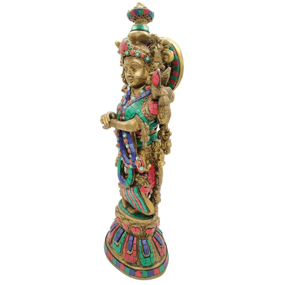 Brass Radha Krishna With Stone Work Statue Love Couple Hindu Religious