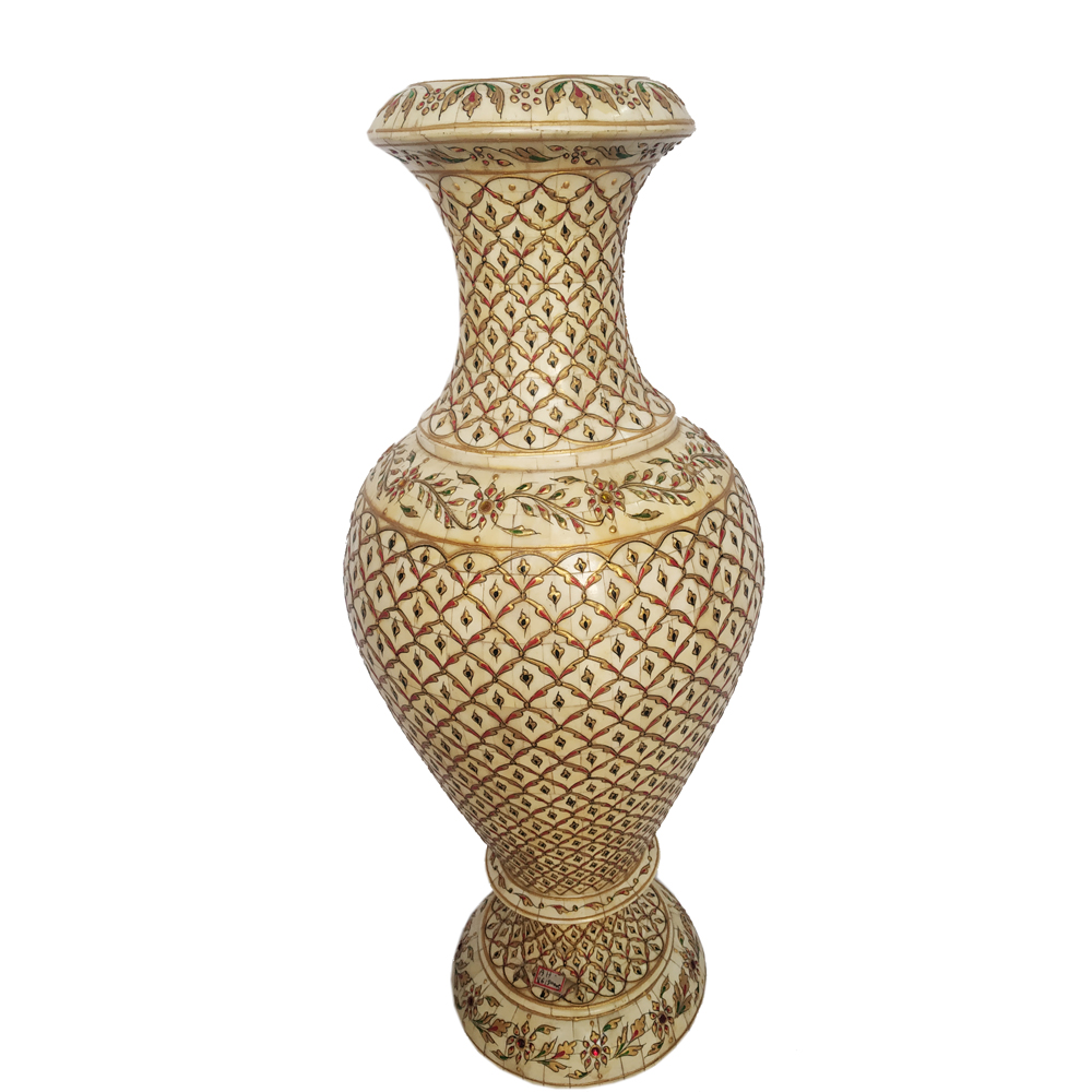 Bone Inlay Decorative Flower Vases Gold Emboss Painting Haveli Arts