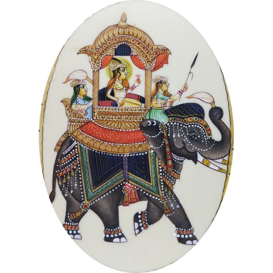 Painting Elephant sitting on Queen Pair Handmade Miniature Artwork water color resin tile 4X3