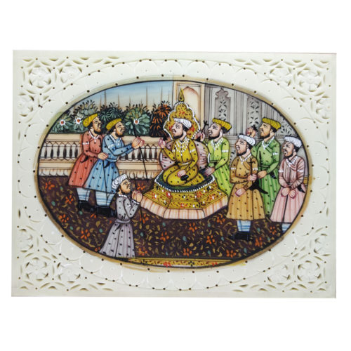 Painting Mughal Court Handmade Miniature Artwork water color resin tile 4X3