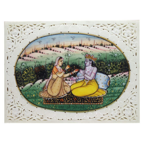 Painting Radha Krishna Handmade Miniature Artwork water color resin tile 4X3