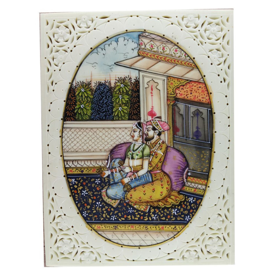 Painting Shajahan Mumtaj Handmade Miniature Artwork water color resin tile 4X3